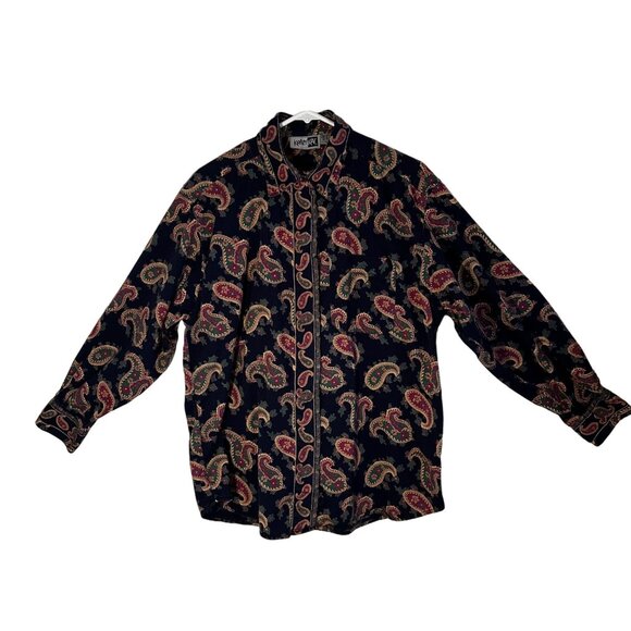 krazy kat Tops - Krazy Kat Navy Blue Paisley Long Sleeve Shirt Women's L 100% Cotton